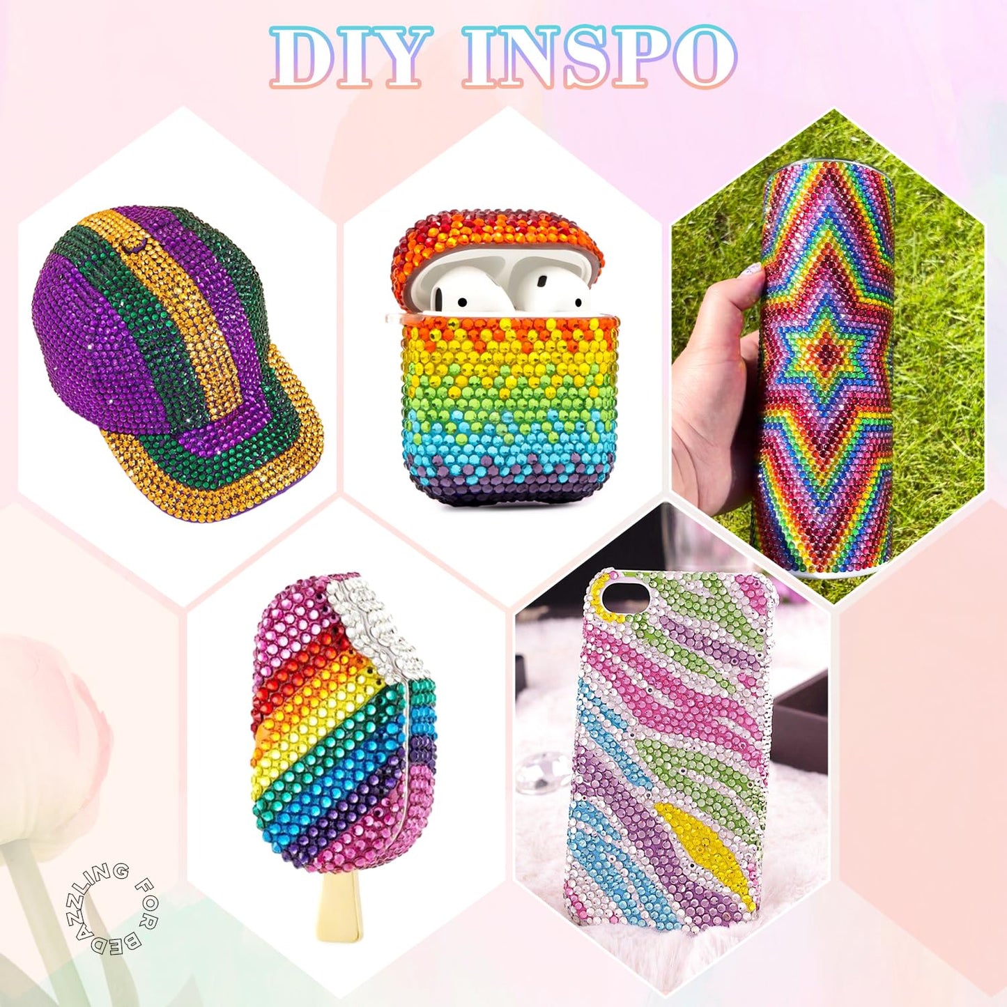 22000Pcs Resin Rhinestones for Bedazzling with 3Pcs B7000 Jewelry Glue, Multicolor 2/3/4mm Flatback Gems Rhinestones for Crafting, Clothing Tumblers Mugs Shoes Fabric Decor Nail Art-GlimoraGlow