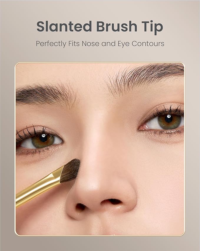 Desert Oak Series Nose Contour Brush - Angled Pony Hair Bristles for Seamless Sculpting, Dual-Use with Cream/Powder, Ebana Handle & Brass Ferrule (CM 179)-GlimoraGlow