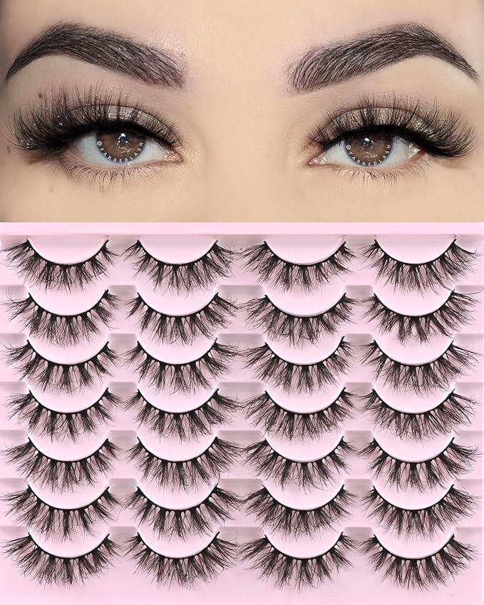 FARRED Lashes Natural Eyelashes Wispy Cat Eye False Lashes Fluffy Fake Eyelash Natural Look 14 Pairs Short Faux Mink Strip Eye Lash Pack for MUA and Beginners Daily Makeup (F4 | 9-16mm)-GlimoraGlow
