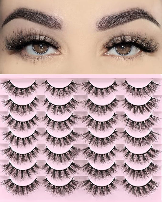 FARRED Lashes Natural Eyelashes Wispy Cat Eye False Lashes Fluffy Fake Eyelash Natural Look 14 Pairs Short Faux Mink Strip Eye Lash Pack for MUA and Beginners Daily Makeup (F4 | 9-16mm)-GlimoraGlow