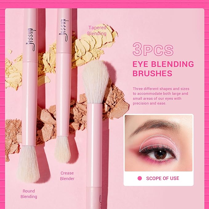 Jessup Eyeshadow Brush Set 10Pcs Pink Eye Makeup Brushes Concealer Brush Premium Synthetic Eye shadow Eyeliner Smudge Crease Blending Brush for Makeup, T496-GlimoraGlow