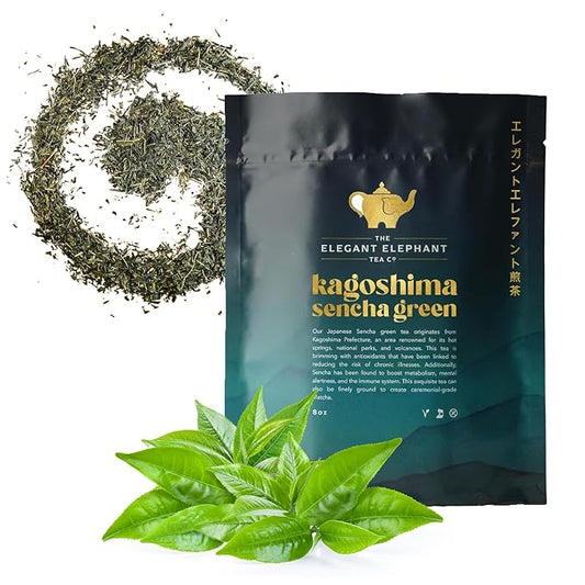 Japanese Sencha Green Tea, Organic Loose Leaf Sencha Tea – Antioxidant & Detox Support – Refreshing Hot or Iced Green Tea – 8 oz Resealable Bag (Makes 100 Cups) – The Elegant Elephant-GlimoraGlow