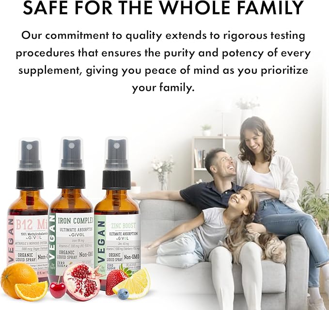 Iron Support Spray Bundle Liquid Vitamin B12 Methylcobalamin, Zinc Picolinate, and Bisglycinate | Non-GMO, Gluten-Free, Sugar-Free Iron Supplement | 2 Fl Oz Each | 360 Days Supply-GlimoraGlow