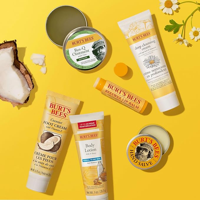 Burt's Bees Back to School Gifts Ideas, 6 College Dorm Products, Timeless Minis Set – Beeswax Lip Balm, Coconut Foot Cream, Milk & Honey Body Lotion, Deep Cleansing Cream, Res-Q Ointment & Hand Salve-GlimoraGlow