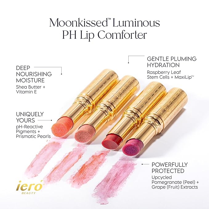 ieró Beauty Moonkissed Luminous PH Tinted Lip Balm w/Shea Butter & Vitamin E, Lip Care Moisturizer, Lip Plumper for Soft & Supple Lips, Paraben Free, Vegan, Sheer Coral w/Gold-Beige Shimmer-GlimoraGlow