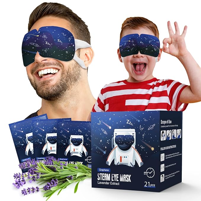 21 Packs Double Earloops Steam Eye Masks for Dry Eyes, Graphene Warm Eye Mask, Heated Eye Mask Reduce Puffiness & Dark Circles, Soothe Tired Eyes for Travel Essentials, Party Favors, Lavender-GlimoraGlow
