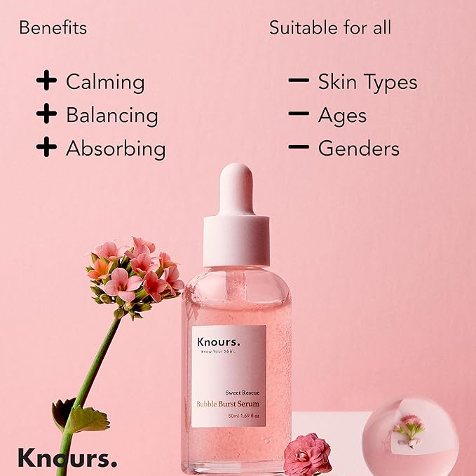 Knours. Balancing 5xHA+Gromwell Root oil Bubble Burst Serum w/ 59% Rose Water Niacinamide, Retinal Hydrating Healthy Serum for Improved Tone & Texture EWG Verified Clean Beauty 50ml/1.69fl. oz.-GlimoraGlow