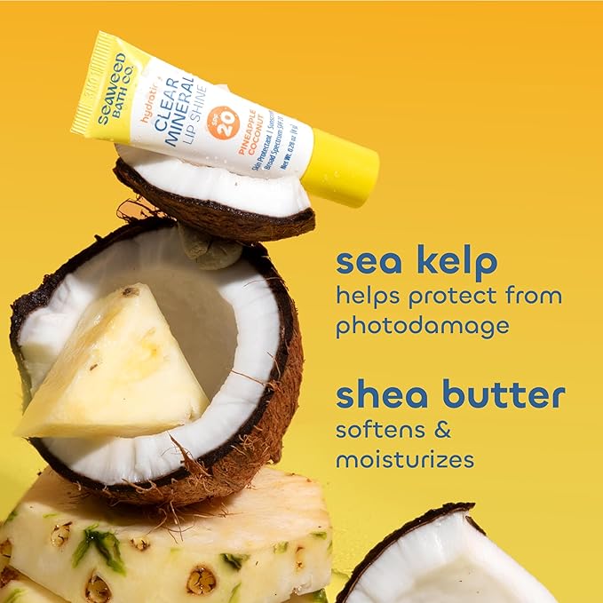Seaweed Bath Co. Hydrating Clear Mineral Lip Shine SPF 20 Sunscreen Zinc Oxide Lip Balm, 0.28 Oz, Moisturizing Care for Dry, Chapped Lips-GlimoraGlow