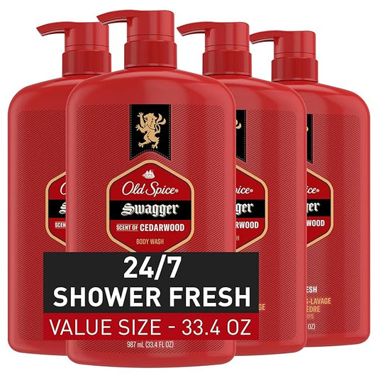 Old Spice Body Wash for Men, 24/7 Shower Fresh with Lasting Scent, Red Collection, Swagger with Cedarwood Scent, 33.4 fl oz (Pack of 4)-GlimoraGlow