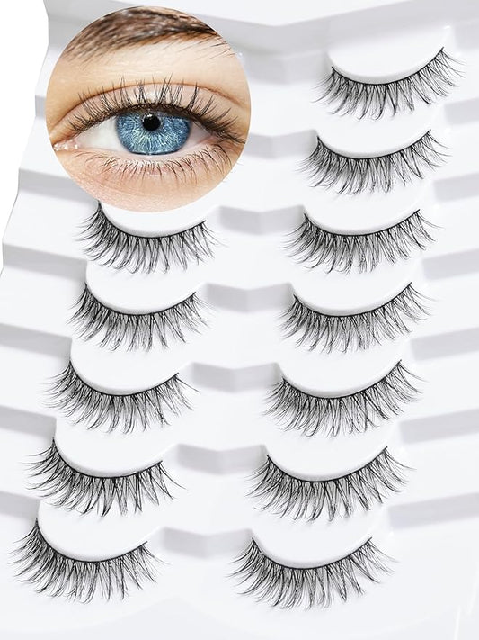 False Eyelashes Natural Look Wispy Lashes 10mm Short Lash C Curl 0.1MM Thin Band Lashes Pack Siligli Fake Eyelash 7 Pair-GlimoraGlow