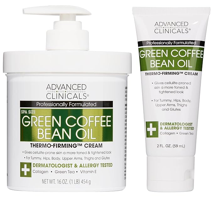 Advanced Clinicals Green Coffee Bean Oil Thermo - Firming Body Lotion | Caffeine Infused Collagen Cream Moisturizer & Body Cream For Women & To Improve Look Of Textured Crepey Skin, W/Travel Size-GlimoraGlow