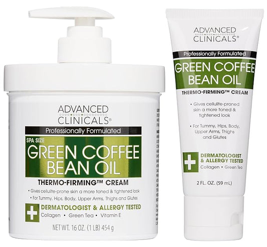 Advanced Clinicals Green Coffee Bean Oil Thermo - Firming Body Lotion | Caffeine Infused Collagen Cream Moisturizer & Body Cream For Women & To Improve Look Of Textured Crepey Skin, W/Travel Size-GlimoraGlow