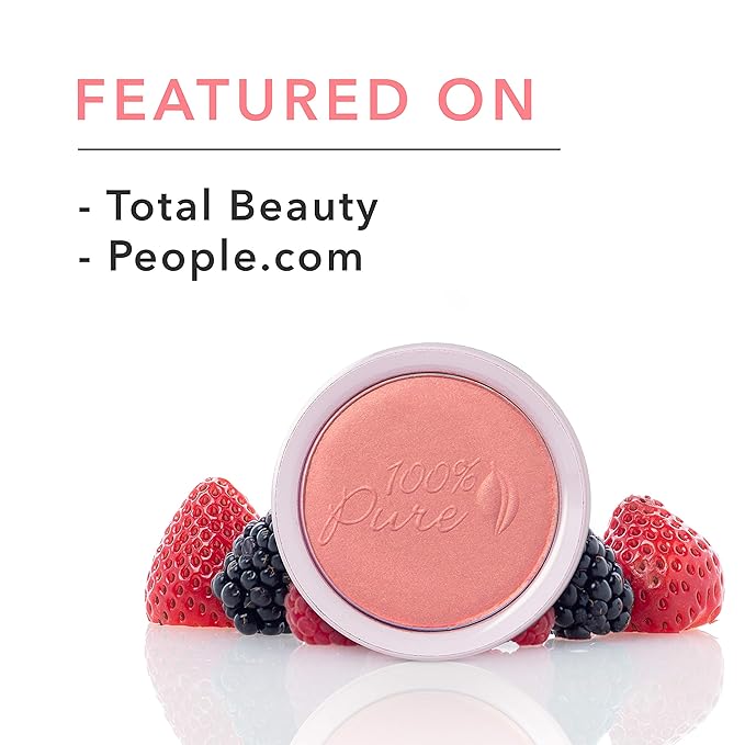 100% PURE Powder Blush (Fruit Pigmented), Mimosa, Soft Shimmery Finish, Nourishes Skin w/Rosehip Oil, Cocoa Butter, Natural Makeup (Light Coral) - 1.81 oz-GlimoraGlow