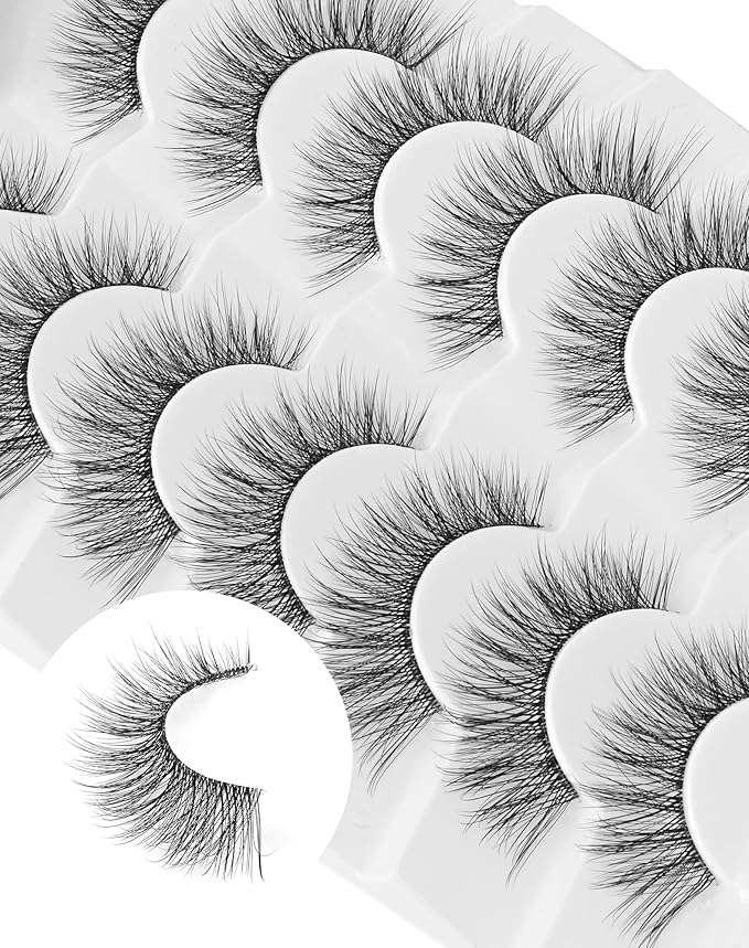 Natural Lashes Wispy False Eyelashes Cat Eye 3D False Lashes Fluffy Fake Eyelashes Strip Eye Lashes Pack 7 Pairs-GlimoraGlow