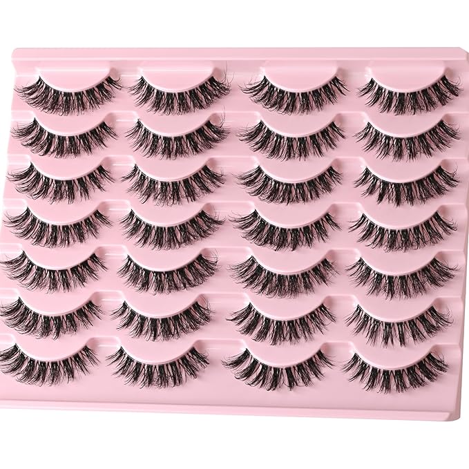 FARRED Cat Eye Lashes False Eyelashes Short Wispy Lash Strips Volume Eyelash 14 Pairs Cateye Medium Length False Clear Band Lashes Natural Looking Hybrid Clusters Full Strip Lashes (F29 | 7-14mm)-GlimoraGlow