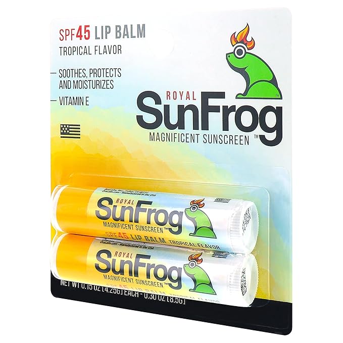 Royal SunFrog | 2-Pack Tropical Lip Balm with SPF 45 Sun Protection | Protects, Soothes, and Moisturizes with Vitamin E and Sunscreen (0.15oz/4.25g Per Stick)-GlimoraGlow