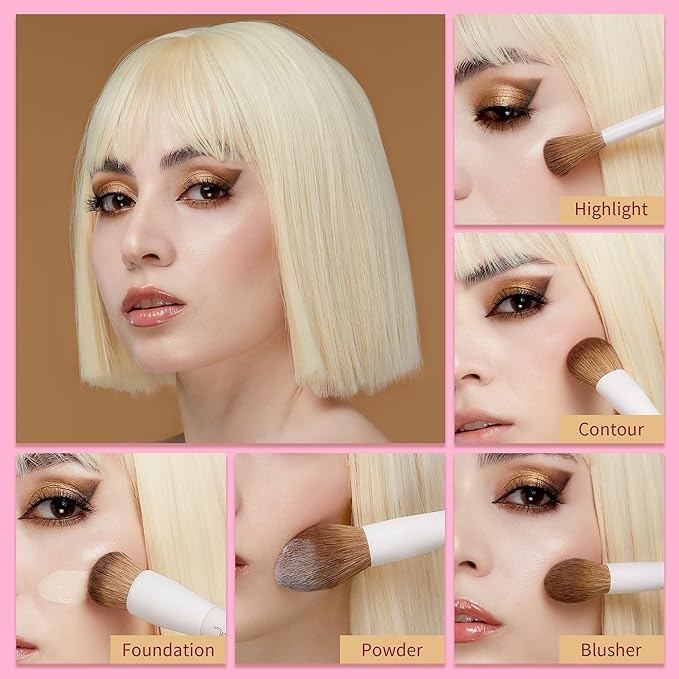 Jessup Makeup Brushes 14Pcs Makeup Brush Set Premium Synthetic Powder Foundation Contour Blush Concealer Eye Shadow Blending Liner Make Up Brush Kit Light Grey with Gift Box, T329-G-GlimoraGlow