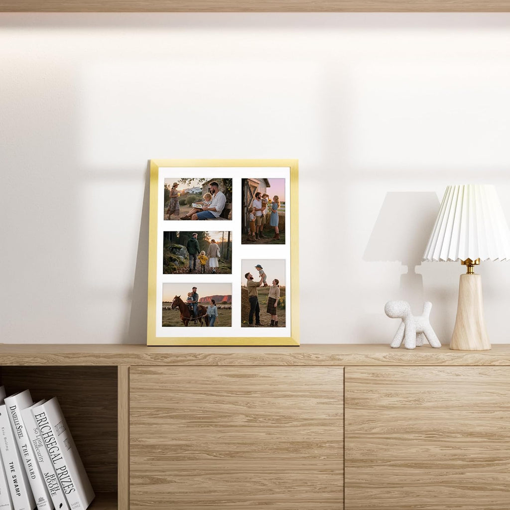 Vittanly 11x14 Collage Picture Frame, Displays 5Pcs 4x6 Pictures with Mat, Picture Frames Collage Wall Decor, Gold, 1 Pack