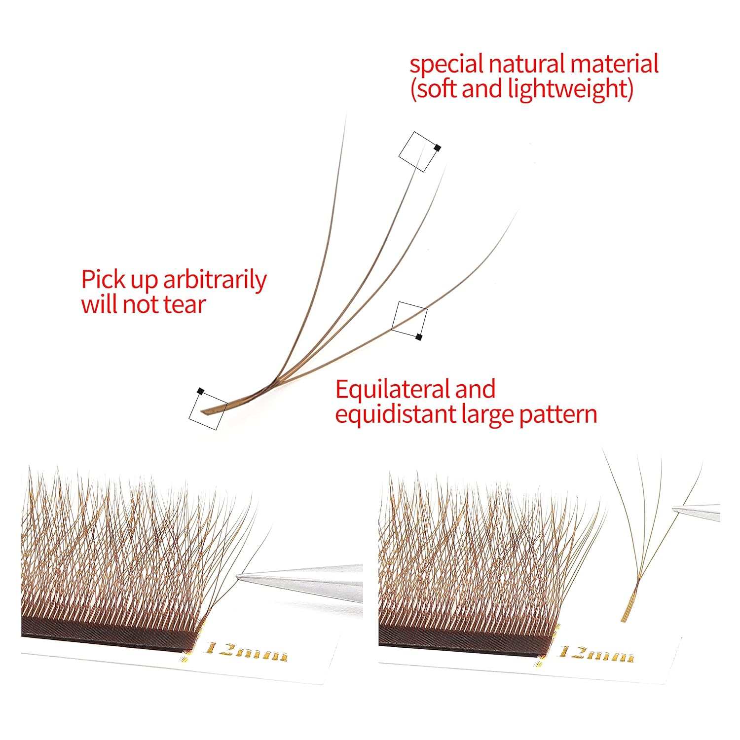 Lash Extensions Brown 4D W Eyelash Extensions W Shape 0.07mm Thickness C Curl 13mm Premade Fans Lashes Colored Lash Extension Volume Lashes Individual Lashes(W-Brown-4D-0.07-C,13mm)-GlimoraGlow