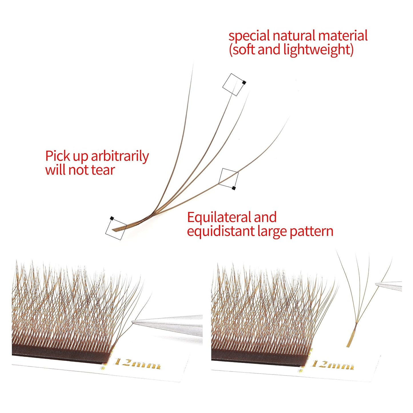 Lash Extensions Brown 4D W Eyelash Extensions W Shape 0.07mm Thickness D Curl 15mm Premade Fans Lashes Colored Lash Extension Volume Lashes Individual Lashes(W-Brown-4D-0.07-D,15mm)-GlimoraGlow