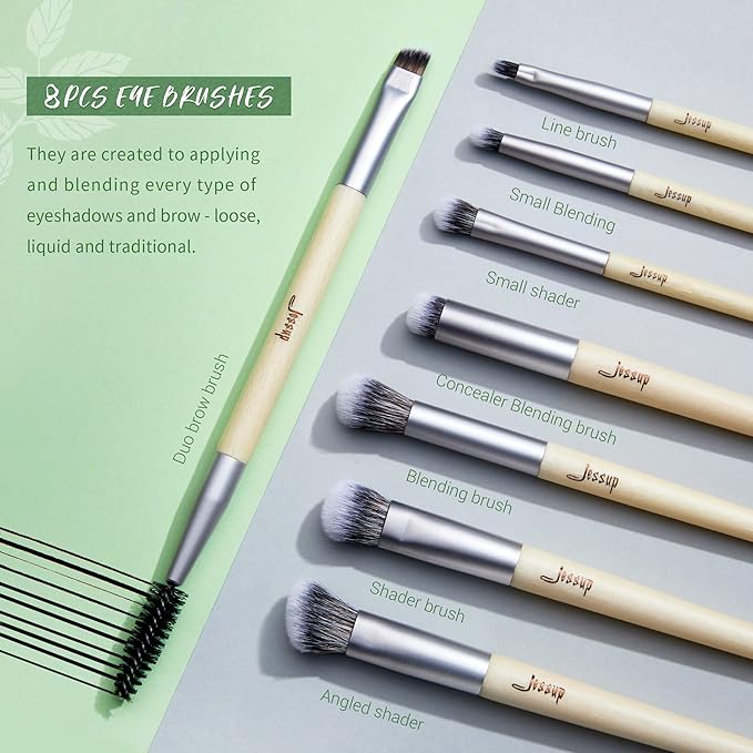 Jessup Vegan Makeup Brushes Set Premium Synthetic Powder Foundation Highlight Concealer Eyeshadow Blending Eyebrow Liner Spoolie Brush Set Burlywood 12pcs T327-GlimoraGlow