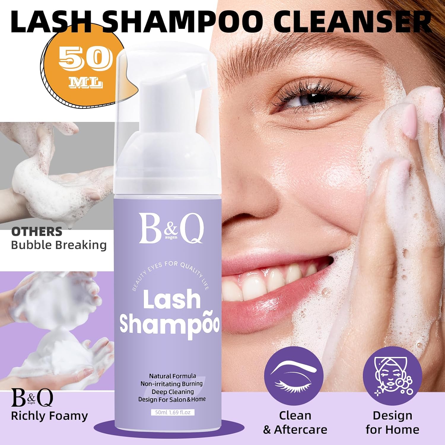 Lash Shampoo Kit Lash Cleaning Kit 50ML Lash Bath Kit Lash Wash for Eyelash Extensions Lash Remover Mascara Brush with Hairband Portable Eyelash Cleanser for Home Use (50ML Shampoo Kit)-GlimoraGlow