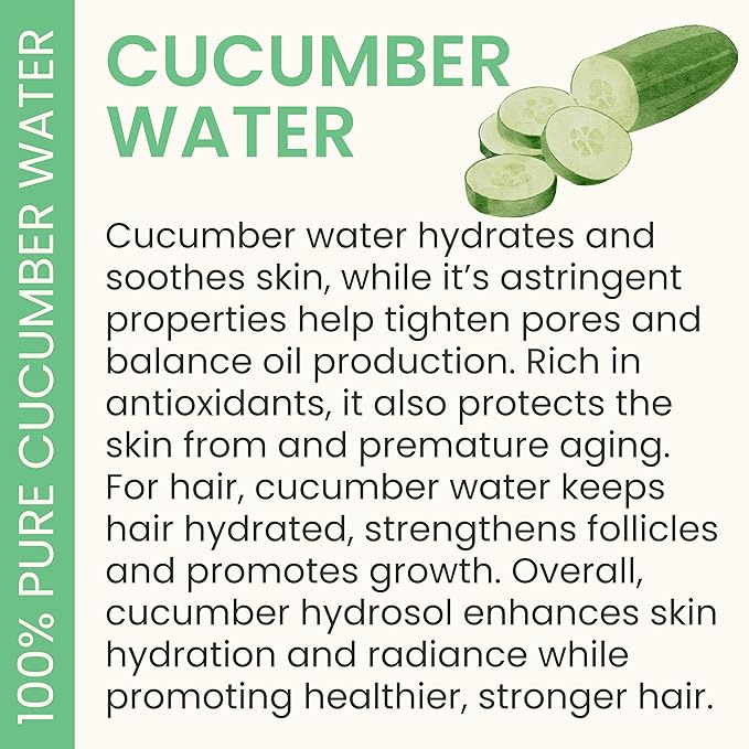 Cucumber Hydrosol Bulk - 32 oz All Natural Hydrating Spray Mist for Face and Hair - 100% All Natural Cucumber Water-GlimoraGlow
