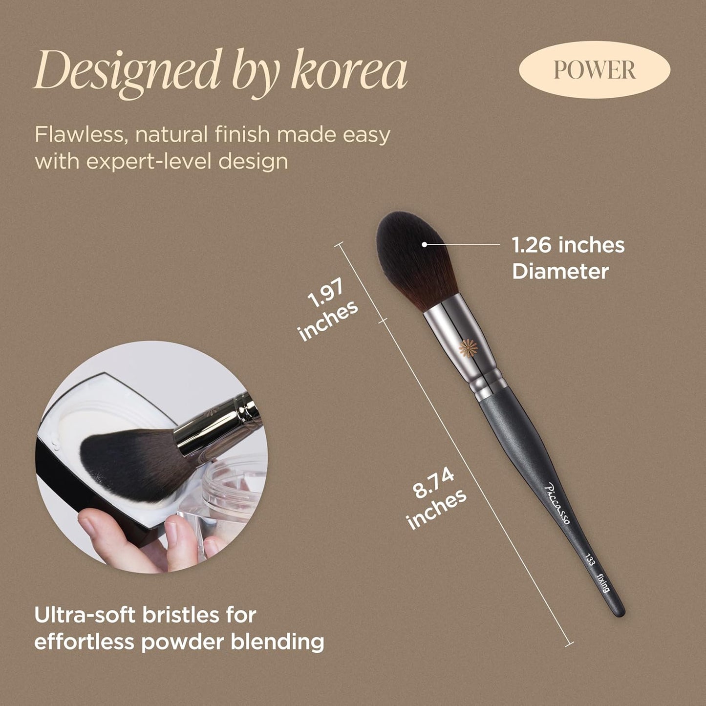 Piccasso 133 Fixing Powder Brush – Soft Synthetic Bristles for Setting Powder, Smooth and Flawless Face Makeup, Gentle Coverage for Pores and Texture, Korean Professional Makeup Brush for Daily Use-GlimoraGlow