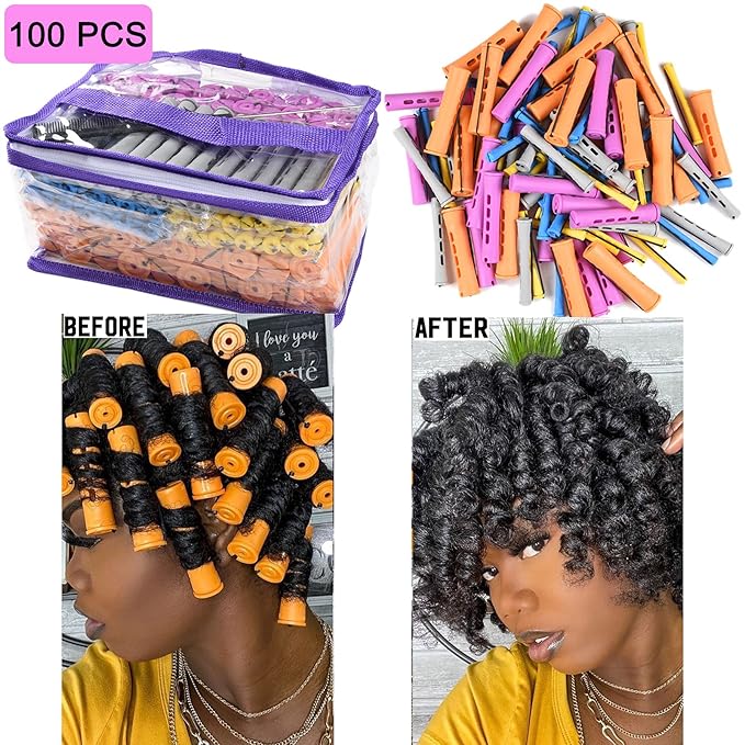 100pcs Perm Rods Set - 5 Sizes Cold Wave Rollers for Natural Curling, Styling and Hairdressing (Orange, Purple, Gray, Blue, Yellow)-GlimoraGlow