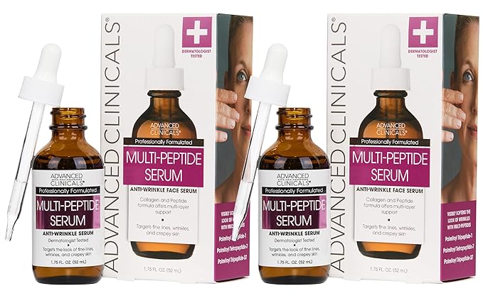 Advanced Clinicals Multi Peptides Serum For Face | Visible Anti Aging Hydrating Collagen Peptide Facial Serum With Vitamin E Helps Improve Look Of Wrinkles, Puffiness, & Uneven Skin Tone, 2-Pack-GlimoraGlow