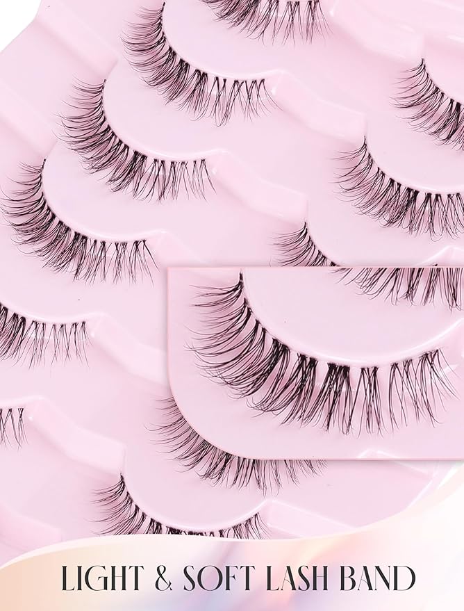 Natural Lashes False Lashes False Eyelashes Wispy Lashes Natural Eyelashes Wispy Eye Lashes Clear Band Lashes UP15-GlimoraGlow
