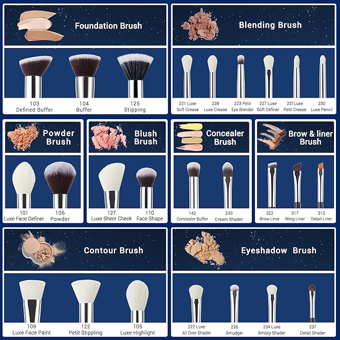 Jessup 25pcs Professional Makeup Brush Set Foundation Powder Concealer Eyeshadow Blending Blush Highlighter Natural-Synthetic Hair Brushes (Black/Silver)-GlimoraGlow