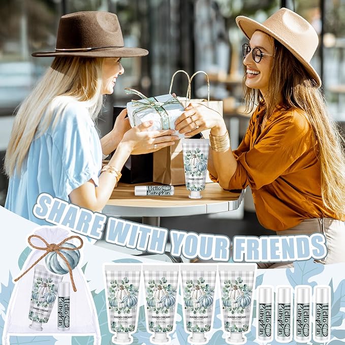 144 Pcs Fall Lip Balm Hand Cream Set Party Favors, Include 36 Blue Pumpkin Lip Balm 36 Moisturizing Hand Cream 36 Bags 36 Cards and Ropes for Autumn Accessories Gifts-GlimoraGlow