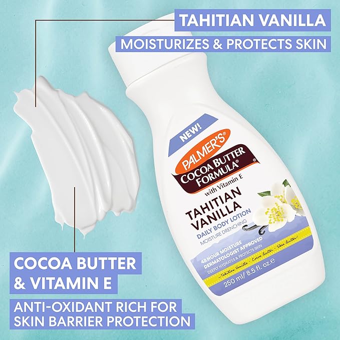 Palmer's Cocoa Butter Formula Tahitian Vanilla Body Lotion, 8.5 Oz, Daily Moisturizing Lotion for Dry Skin with Shea Butter & Vitamin E, Hydrates & Protects, Helps Provide 48-Hour Deep Moisture-GlimoraGlow