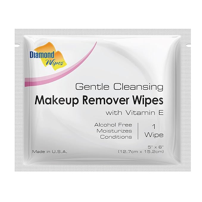 Diamond Wipes Face Cleansing and Waterproof Makeup Remover Wipes, Case of 50 Wipes, Alcohol Free Wipes with Vitamin E-GlimoraGlow