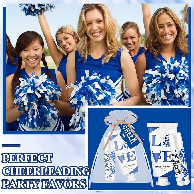 144 Pcs Blue Cheer Favors Natural Bulk Lip Balm and Hand Cream Set, Include 36 Lip Balm 36 Moisturizing Hand Cream 36 Bags 36 Card and Rope cheer accessories for Team Sports Party Supplies-GlimoraGlow