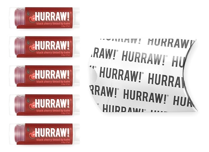 Hurraw! Black Cherry Tinted Lip Balm, 5 Pack: (Sheer Red Tint) Organic, Certified Vegan, Cruelty and Gluten Free. Non-GMO, 100% Natural Ingredients. Bee, Shea, Soy and Palm Free. Made in USA-GlimoraGlow
