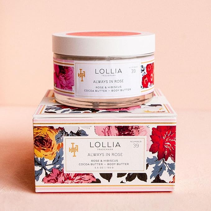 LOLLIA Always in Rose Body Butter, 5.5 oz. - Rose & Hibiscus Fragrance – Shea Butter & Cocoa Butter, Body Lotion for Women, Hydrating & Smooth Body Moisturizer-GlimoraGlow
