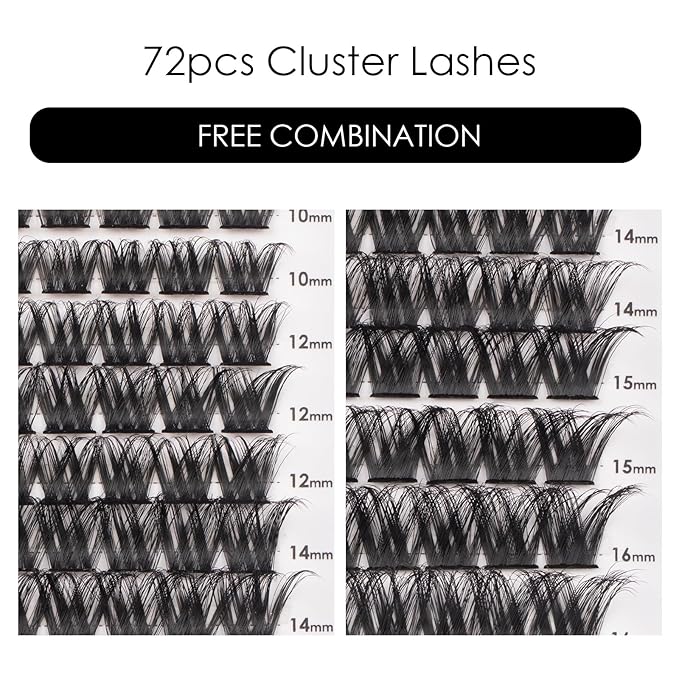 Cluster Lashes 72 Individual Lashes Clusters Eyelash Extensions False Eyelashes DIY Lash Extension Reusable False Eyelashes Natural Look Mix 10-16mm C D Curl-DM27-GlimoraGlow
