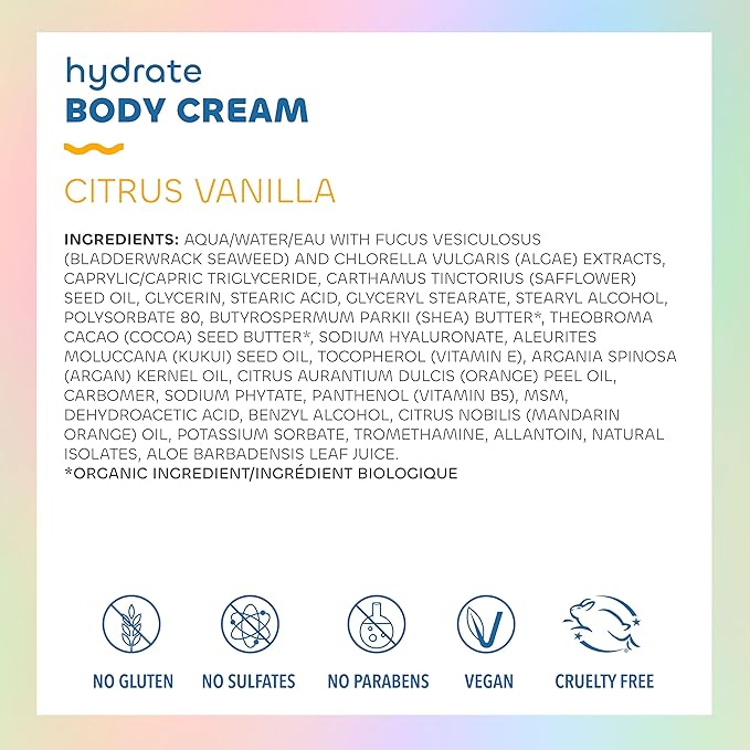 Seaweed Bath Co. Hydrate Body Cream, Citrus Vanilla Scent, 6 Ounce, Nourishing Hand & Body Lotion Moisturizer for Dry Skin, with Sustainably Harvested Seaweed, Kukui Oil, Hyaluronic Acid, Shea Butter-GlimoraGlow