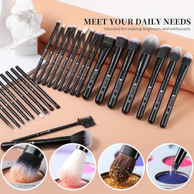 DUcare Professional Makeup Brushes Set 27Pcs Makeup Brush Set Premium Synthetic Kabuki Foundation Blending Face Powder Blush Concealers Eye Shadows Brushes-GlimoraGlow