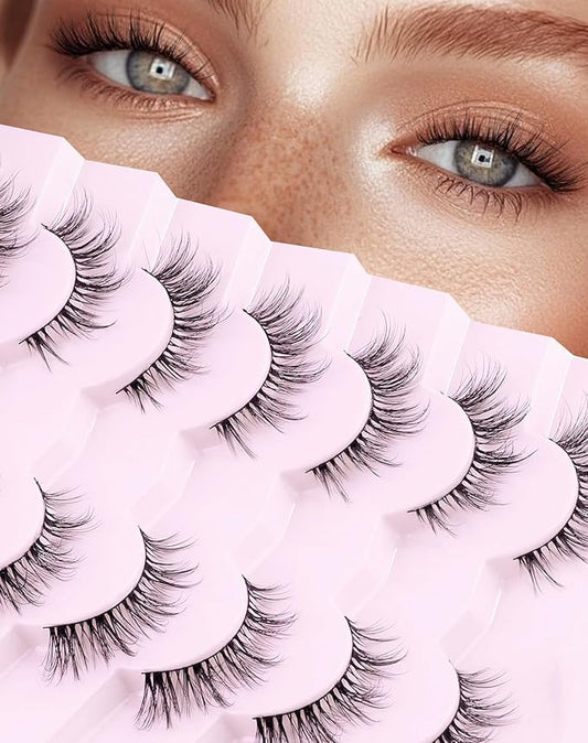 Cat eye Lashes Natural Wispy Lashes Everyday Natural Look Flared Eyelashes False Eye Lashes Soft Fluffy Lashes False Eyelashes 7 Pairs D93-GlimoraGlow