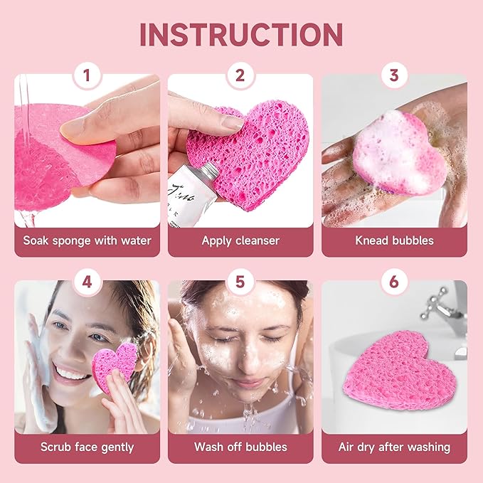 100 Count Compressed Pink Facial Sponges | 100% Natural Cellulose Eco-Friendly Makeup Sponges for Gentle Cleansing, Exfoliating & Stubborn Makeup Removal | Travel & Home Beauty Essentials for Women-GlimoraGlow