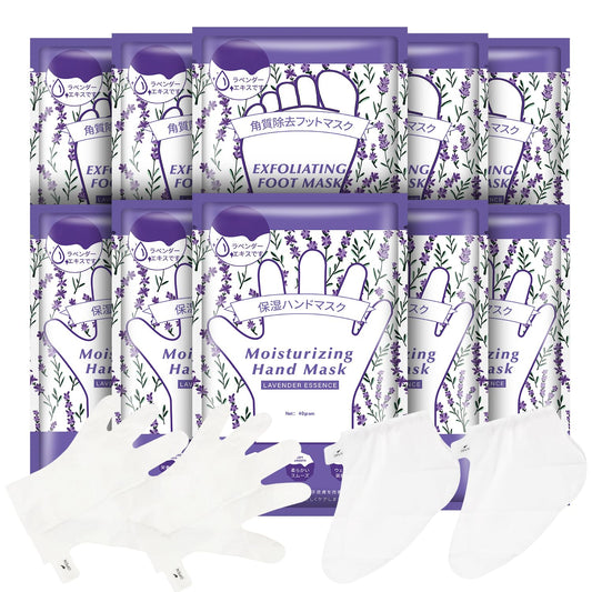 Hydrating Hand Foot Masks Set,5 Pack Glove Mask for Dry Hand,Exofliating 5 Pack Socks Maskfor Peeling Away Dead Skin Calluses（Lavender）-GlimoraGlow