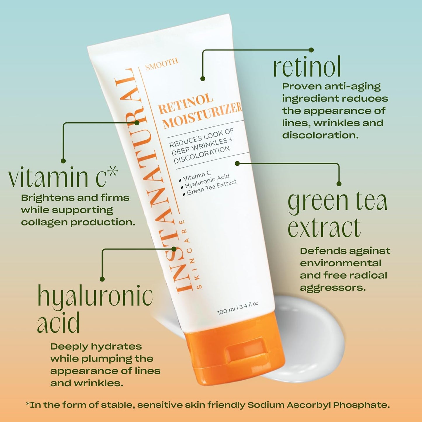 InstaNatural Retinol Moisturizer Nighttime Face Moisturizing Cream, Brightens and Reduces Signs of Aging, Wrinkles, Lines and Discoloration, with Vitamin C and Hyaluronic Acid, 3.4 Fl Oz-GlimoraGlow