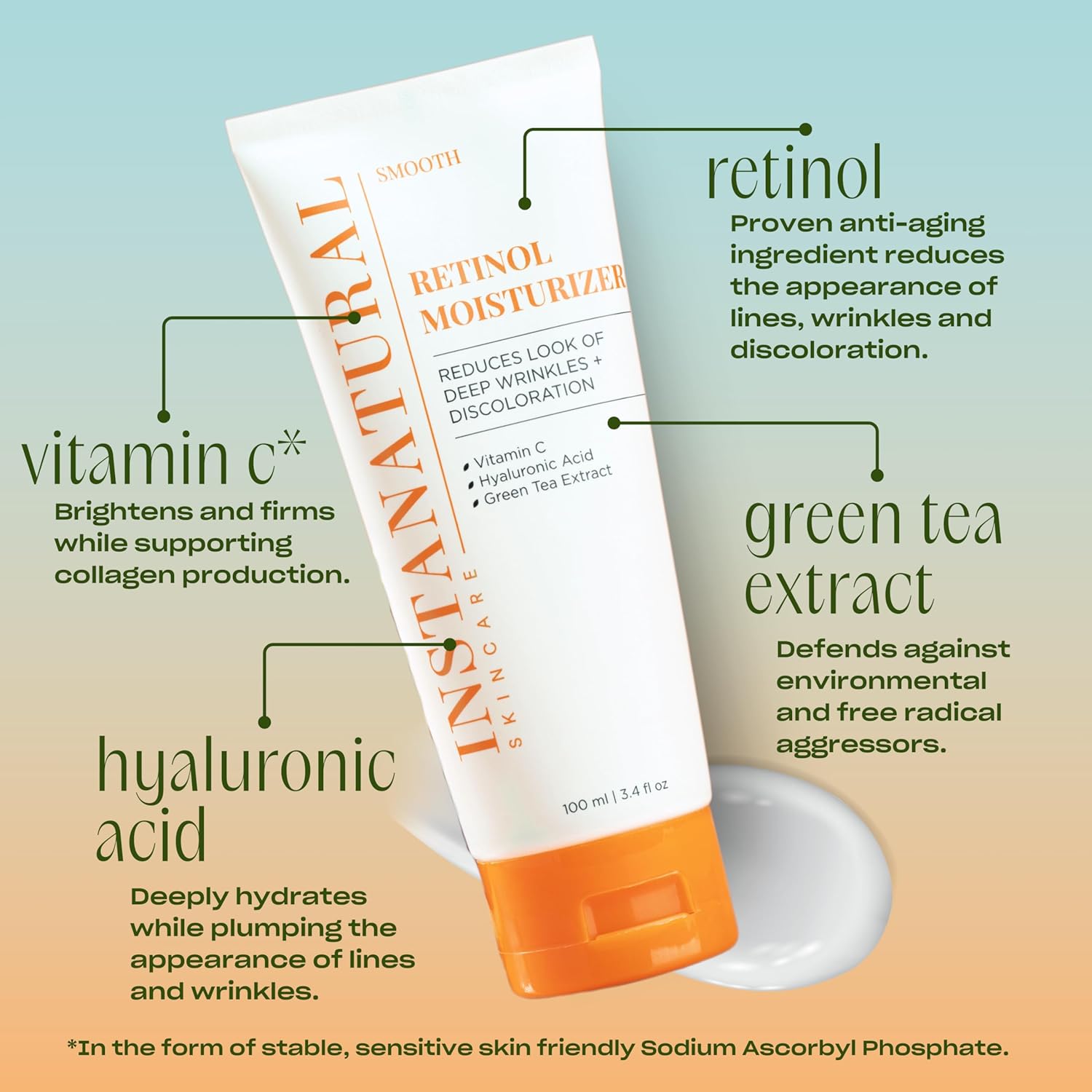 InstaNatural Retinol Moisturizer Nighttime Face Moisturizing Cream, Brightens and Reduces Signs of Aging, Wrinkles, Lines and Discoloration, with Vitamin C and Hyaluronic Acid, 3.4 Fl Oz-GlimoraGlow
