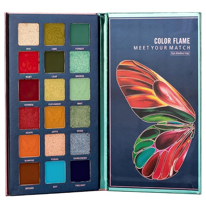 18 Colors Eyeshadow Palette, Butterfly Series Highly Pigmented Eye Makeup Palette, Matte Shimmer Metallic Powder Eyeshadow Pallet, Makeup Palette Cosmetics Gift, 111-GlimoraGlow