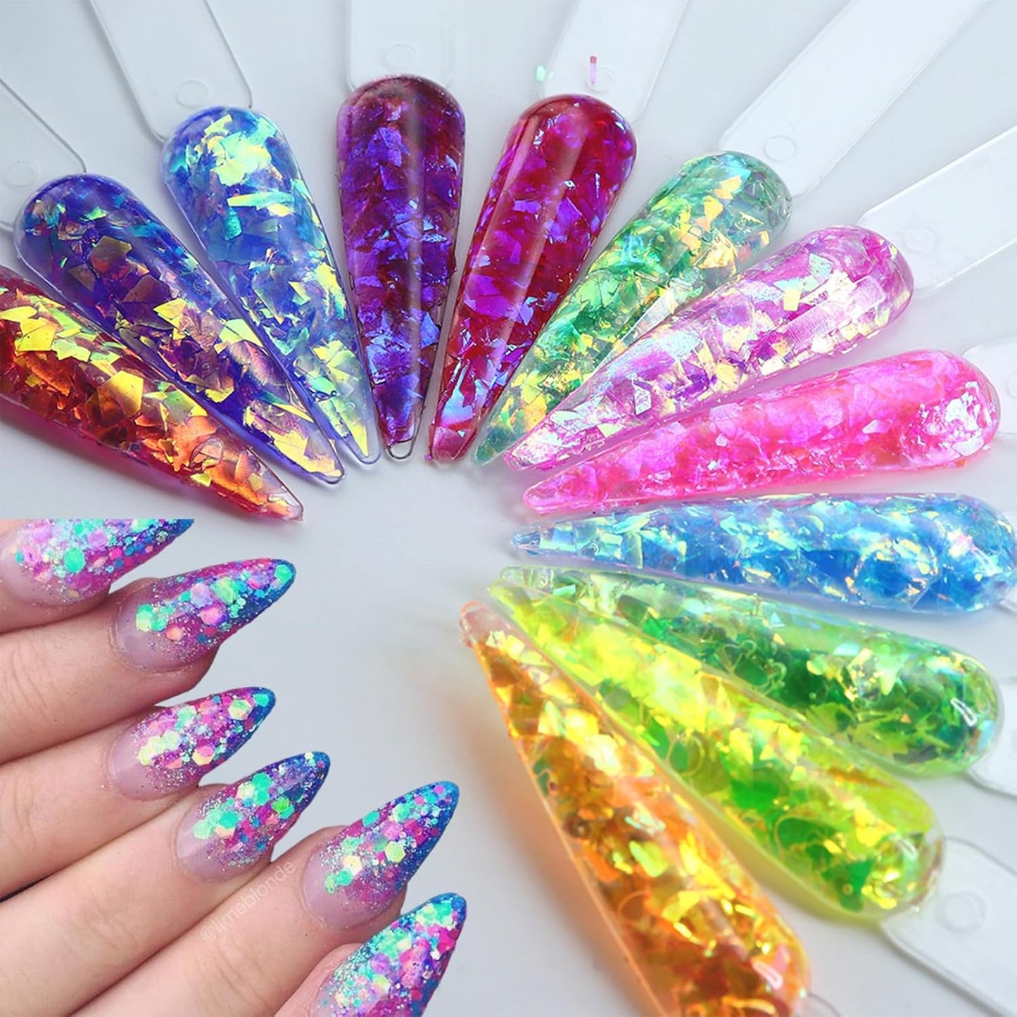 12Grids Holographic Mermaid Colorful Nail Art Glitter,Irregular Rainbow Candy Color Nail Art Flakes Sequins Gradient Bright Ice Slag Nail Sequins Summer Metallic Foil Nail Supplies DIY Nail Decoration-GlimoraGlow
