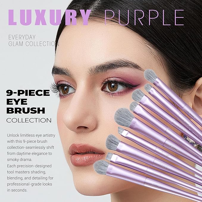 Jessup Makeup Brushes Set Professional 14pcs Vegan Make Up Brushes, Foundation Eyeshadow Concealer Contour Powder Blush Blending Eyeliner Brush, Premium Synthetic Fiber, Luxury Purple T512-GlimoraGlow