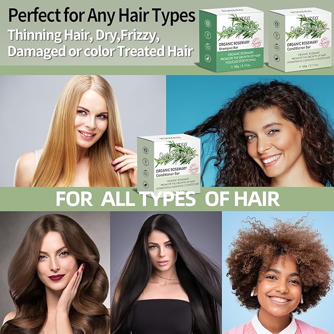 2 Pack Rosemary Shampoo Conditoner Bar Set,Thinning Hair-Volume Shampoo & Conditioner Bar for Men and Women,Hair Thickening & Regrowth Treatment,Hair Growth Soap for Anti-Hair Loss-GlimoraGlow